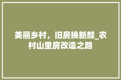 美丽乡村，旧房换新颜_农村山里房改造之路