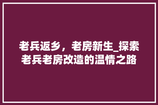 老兵返乡，老房新生_探索老兵老房改造的温情之路 综合便民