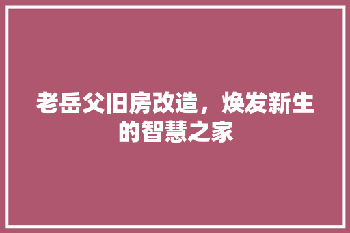 老岳父旧房改造，焕发新生的智慧之家
