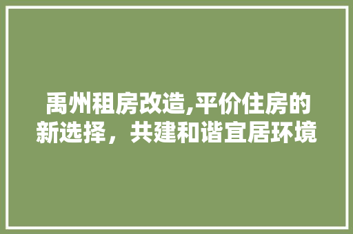 禹州租房改造,平价住房的新选择，共建和谐宜居环境