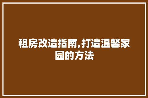 租房改造指南,打造温馨家园的方法 汽车维修