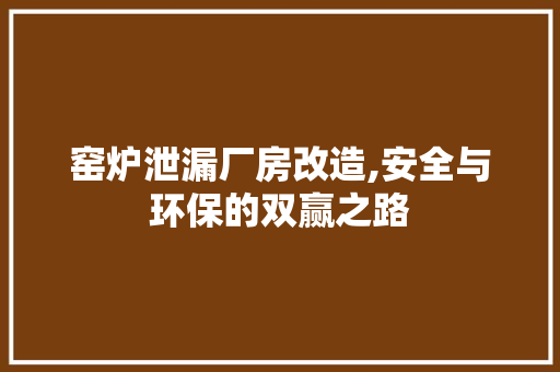 窑炉泄漏厂房改造,安全与环保的双赢之路 综合便民