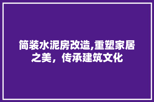 简装水泥房改造,重塑家居之美，传承建筑文化