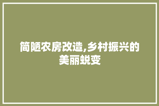 简陋农房改造,乡村振兴的美丽蜕变