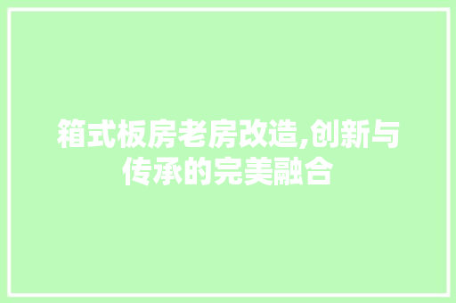 箱式板房老房改造,创新与传承的完美融合