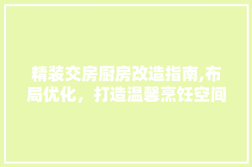 精装交房厨房改造指南,布局优化，打造温馨烹饪空间