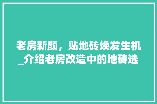 老房新颜，贴地砖焕发生机_介绍老房改造中的地砖选择与施工方法 家电维修