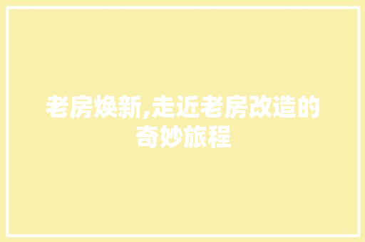 老房焕新,走近老房改造的奇妙旅程