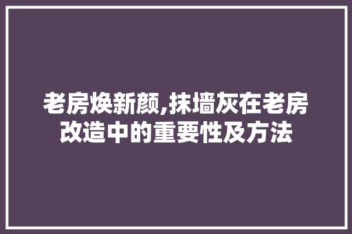 老房焕新颜,抹墙灰在老房改造中的重要性及方法