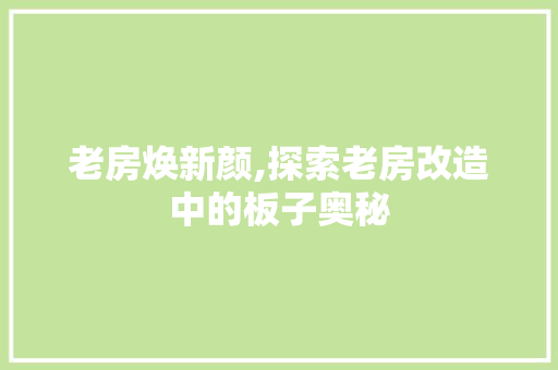 老房焕新颜,探索老房改造中的板子奥秘 综合便民