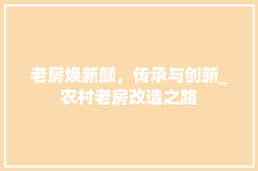 老房焕新颜，传承与创新_农村老房改造之路 汽车维修
