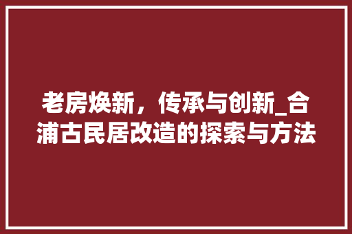 老房焕新，传承与创新_合浦古民居改造的探索与方法 家电维修