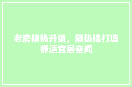老房隔热升级，隔热棉打造舒适宜居空间