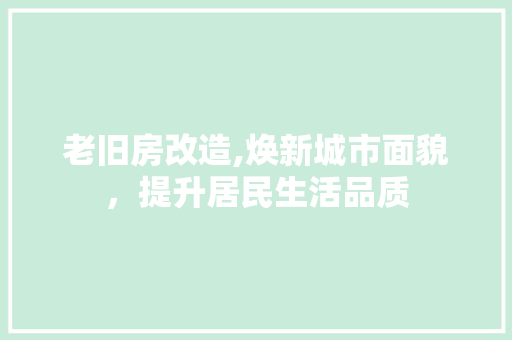 老旧房改造,焕新城市面貌，提升居民生活品质 汽车维修