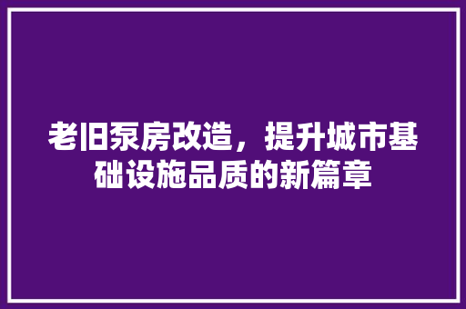 老旧泵房改造，提升城市基础设施品质的新篇章