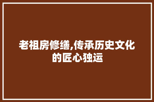 老祖房修缮,传承历史文化的匠心独运 综合便民