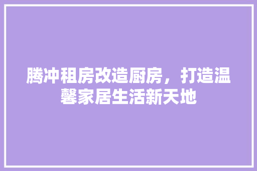 腾冲租房改造厨房，打造温馨家居生活新天地 家电维修