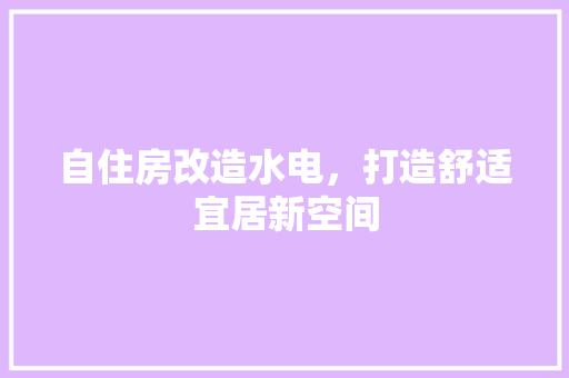 自住房改造水电，打造舒适宜居新空间 家电维修