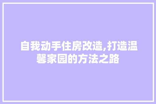自我动手住房改造,打造温馨家园的方法之路