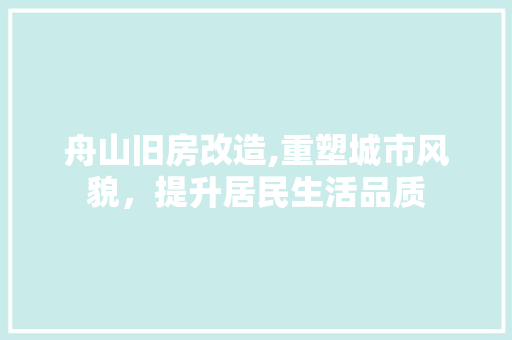 舟山旧房改造,重塑城市风貌，提升居民生活品质 综合便民