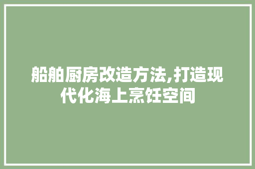 船舶厨房改造方法,打造现代化海上烹饪空间 汽车维修