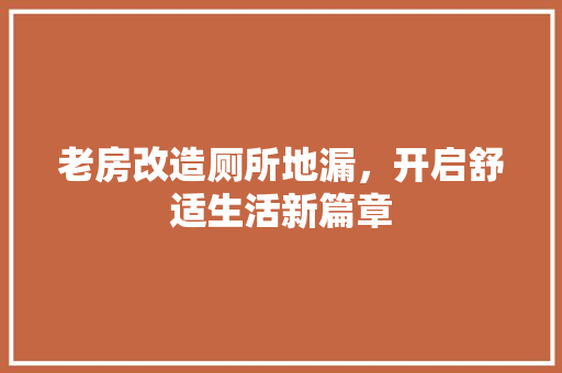 老房改造厕所地漏，开启舒适生活新篇章