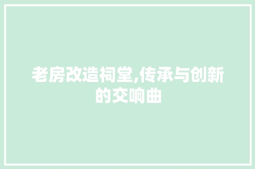 老房改造祠堂,传承与创新的交响曲