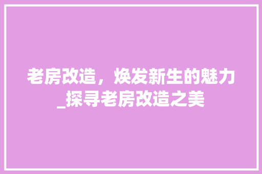 老房改造，焕发新生的魅力_探寻老房改造之美