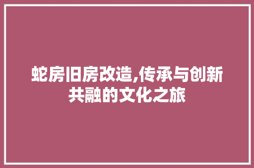 蛇房旧房改造,传承与创新共融的文化之旅