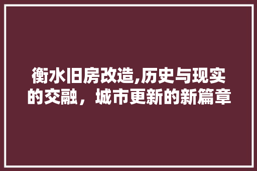 衡水旧房改造,历史与现实的交融，城市更新的新篇章
