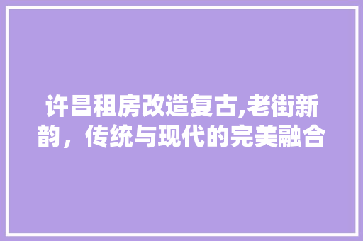 许昌租房改造复古,老街新韵，传统与现代的完美融合