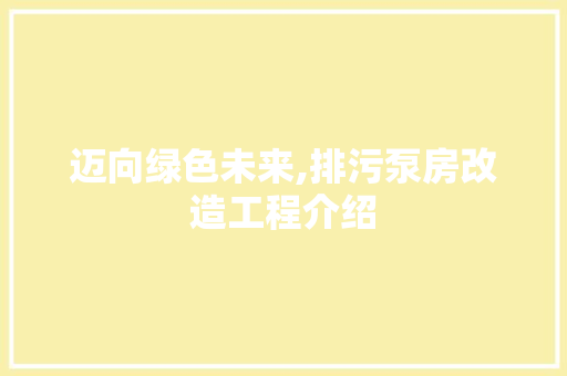 迈向绿色未来,排污泵房改造工程介绍