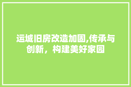 运城旧房改造加固,传承与创新，构建美好家园 汽车维修