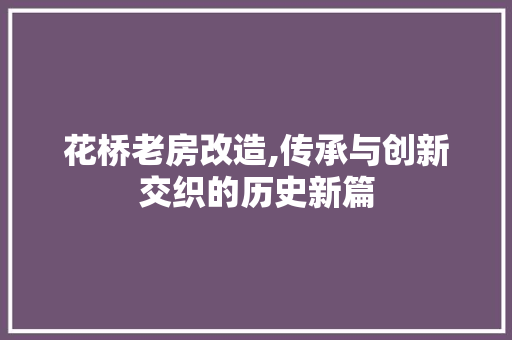 花桥老房改造,传承与创新交织的历史新篇 汽车维修