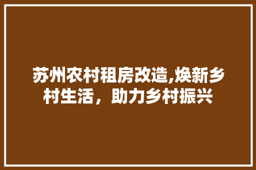 苏州农村租房改造,焕新乡村生活，助力乡村振兴
