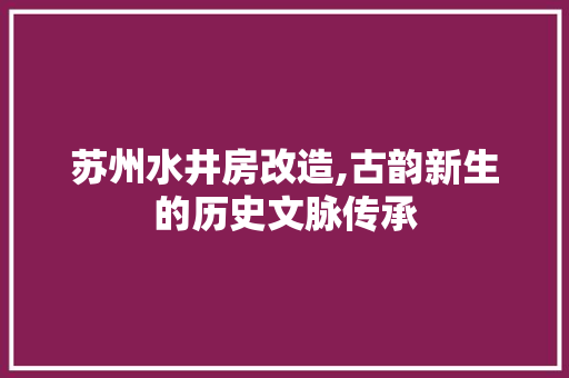 苏州水井房改造,古韵新生的历史文脉传承