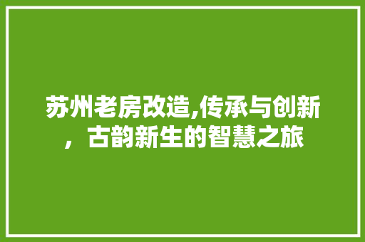 苏州老房改造,传承与创新，古韵新生的智慧之旅