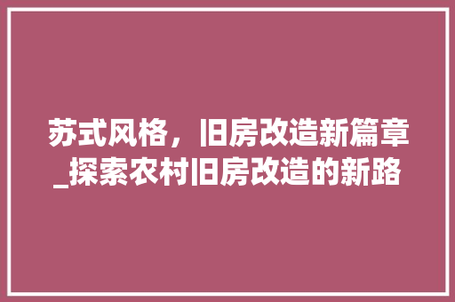 苏式风格，旧房改造新篇章_探索农村旧房改造的新路径