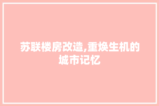苏联楼房改造,重焕生机的城市记忆