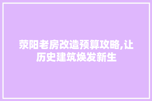 荥阳老房改造预算攻略,让历史建筑焕发新生