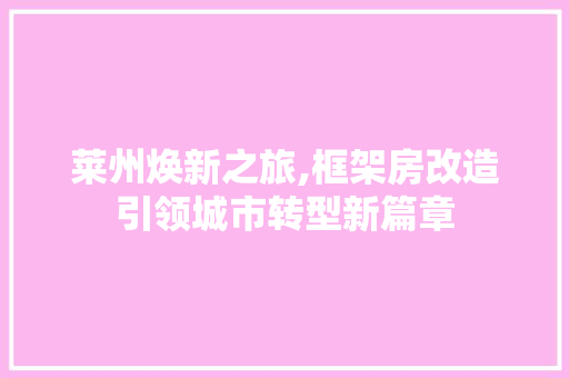 莱州焕新之旅,框架房改造引领城市转型新篇章