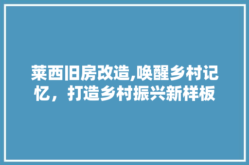 莱西旧房改造,唤醒乡村记忆，打造乡村振兴新样板