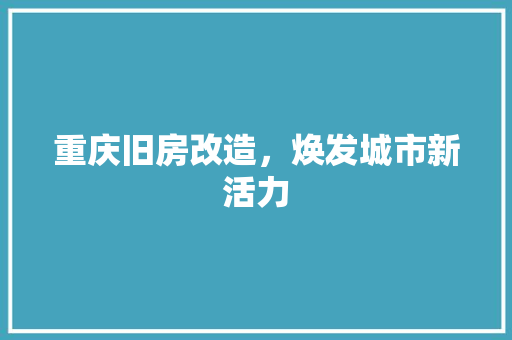 重庆旧房改造，焕发城市新活力