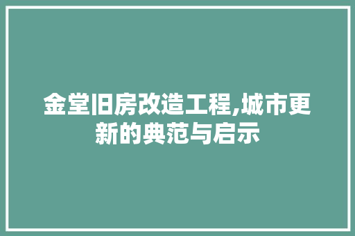 金堂旧房改造工程,城市更新的典范与启示 综合便民