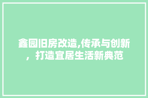 鑫园旧房改造,传承与创新，打造宜居生活新典范