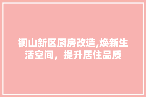 铜山新区厨房改造,焕新生活空间，提升居住品质