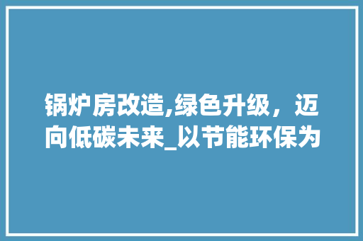 锅炉房改造,绿色升级，迈向低碳未来_以节能环保为出发点，构建高效能源系统
