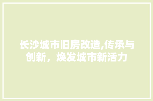 长沙城市旧房改造,传承与创新，焕发城市新活力