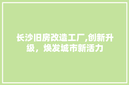 长沙旧房改造工厂,创新升级，焕发城市新活力