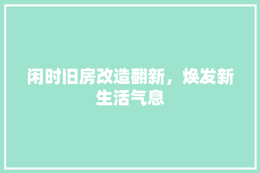 闲时旧房改造翻新，焕发新生活气息
